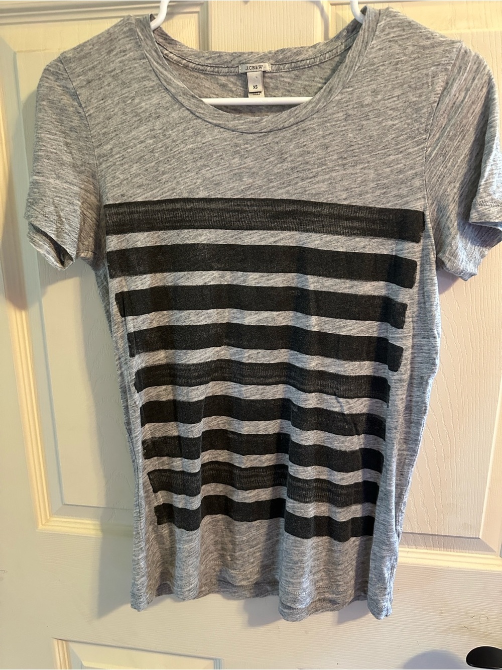 J. Crew Heather Gray Short Sleeve Tee with Black Stripes